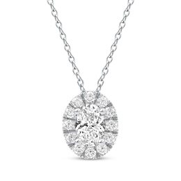 KAY Lab-Grown Diamonds Oval-Cut Halo Necklace 1/2 ct tw 10K White Gold 18"