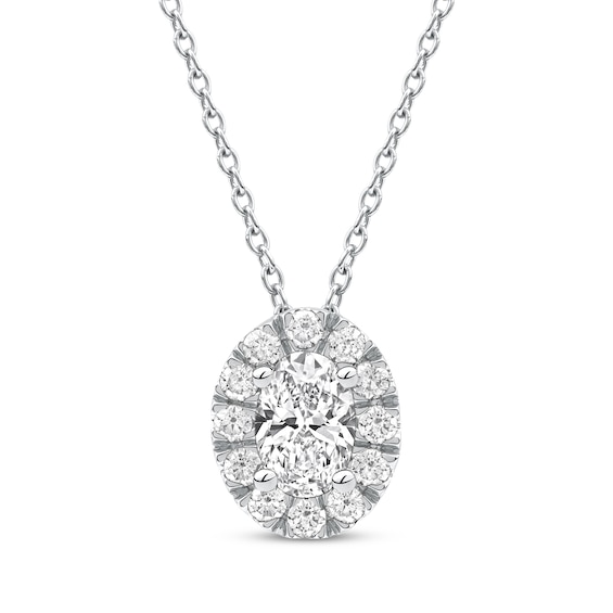 KAY Lab-Grown Diamonds Oval-Cut Halo Necklace 1/2 ct tw 10K White Gold 18"