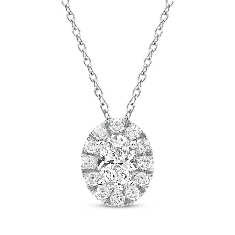 Main Image 1 of KAY Lab-Grown Diamonds Oval-Cut Halo Necklace 1/2 ct tw 10K White Gold 18&quot;