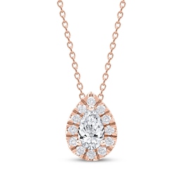 KAY Lab-Grown Diamonds Pear-Shaped Halo Necklace 1/2 ct tw 10K Rose Gold 18"