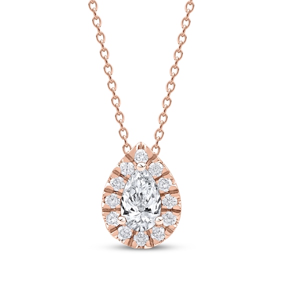 KAY Lab-Grown Diamonds Pear-Shaped Halo Necklace 1/2 ct tw 10K Rose Gold 18"
