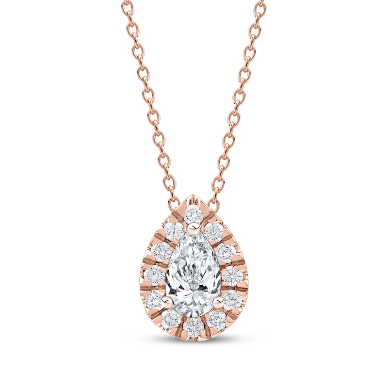 Main Image 1 of KAY Lab-Grown Diamonds Pear-Shaped Halo Necklace 1/2 ct tw 10K Rose Gold 18&quot;