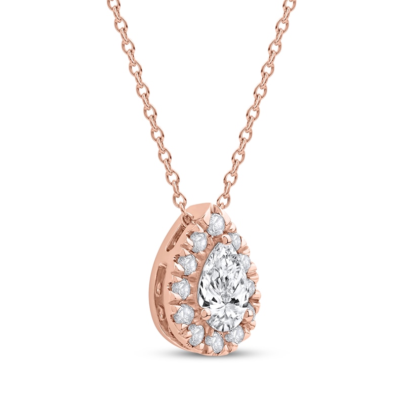 Main Image 2 of KAY Lab-Grown Diamonds Pear-Shaped Halo Necklace 1/2 ct tw 10K Rose Gold 18&quot;