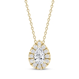 KAY Lab-Grown Diamonds Pear-Shaped Halo Necklace 1/2 ct tw 10K Yellow Gold 18"