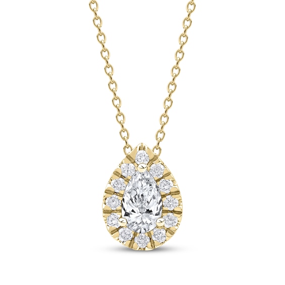 KAY Lab-Grown Diamonds Pear-Shaped Halo Necklace 1/2 ct tw 10K Yellow Gold 18"