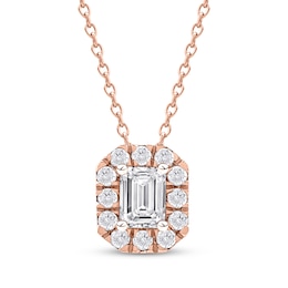 KAY Lab-Grown Diamonds Emerald-Cut Halo Necklace 1/2 ct tw 10K Rose Gold 18"