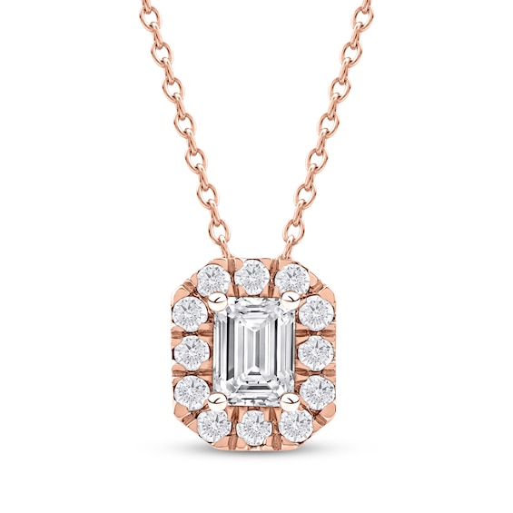 KAY Lab-Grown Diamonds Emerald-Cut Halo Necklace 1/2 ct tw 10K Rose Gold 18"