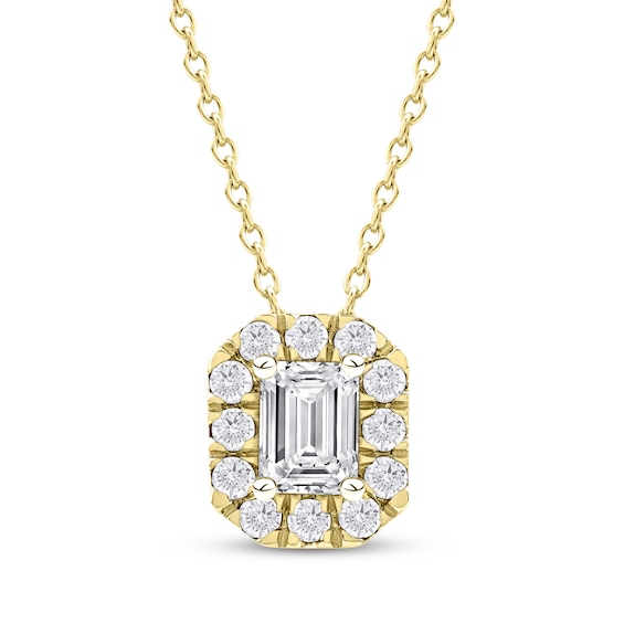 KAY Lab-Grown Diamonds Emerald-Cut Halo Necklace 1/2 ct tw 10K Yellow Gold 18"