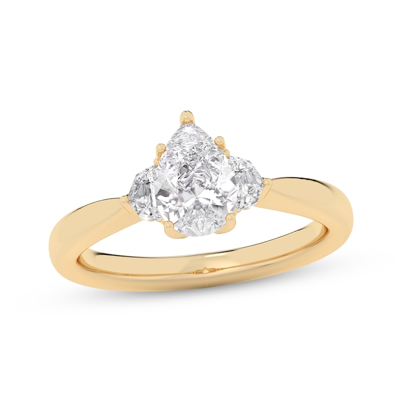 Memories Moments Magic Lab-Created Diamonds by KAY Pear-Shaped & Shield-Cut Three-Stone Engagement Ring 1-1/5 ct tw 14K Yellow Gold