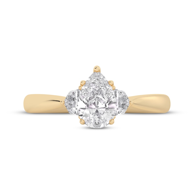 Memories Moments Magic Lab-Created Diamonds by KAY Pear-Shaped & Shield-Cut Three-Stone Engagement Ring 1-1/5 ct tw 14K Yellow Gold