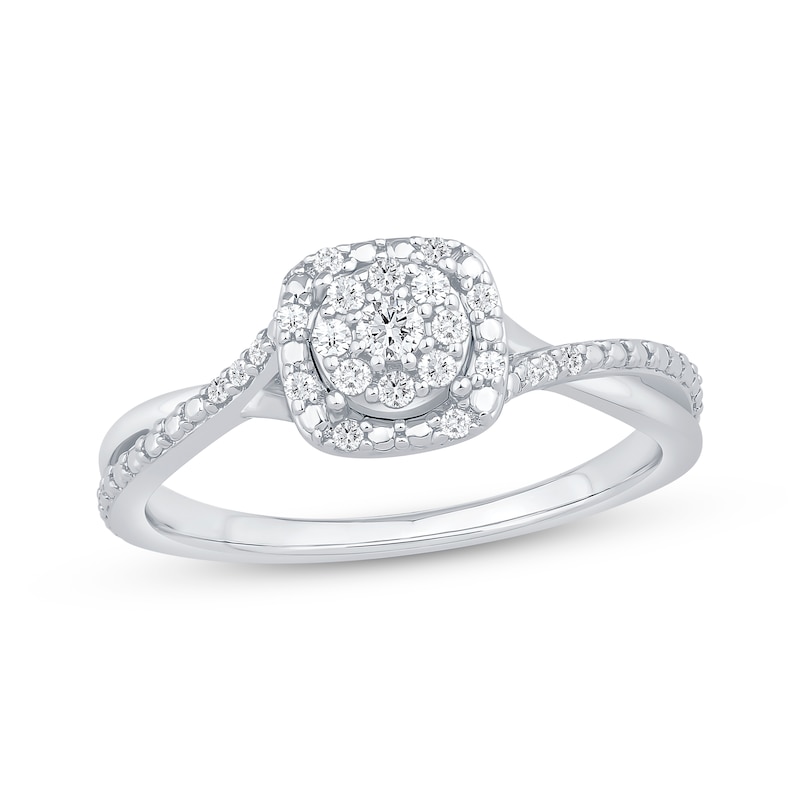 Main Image 1 of Multi-Diamond Center Cushion-Shaped Promise Ring 1/5 ct tw Sterling Silver
