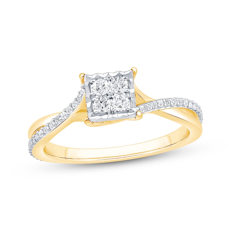 Main Image 1 of Multi-Diamond Center Square Promise Ring 1/5 ct tw 10K Two-Tone Gold