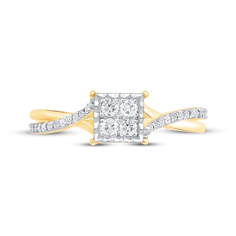 Main Image 3 of Multi-Diamond Center Square Promise Ring 1/5 ct tw 10K Two-Tone Gold