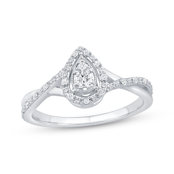 Multi-Diamond Center Pear-Shaped Promise Ring 1/6 ct tw Sterling Silver