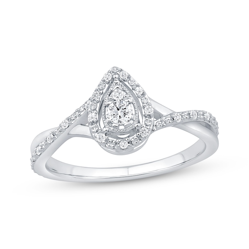 Main Image 1 of Multi-Diamond Center Pear-Shaped Promise Ring 1/6 ct tw Sterling Silver