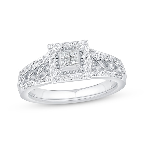 Princess-Cut Quad Diamond Promise Ring 1/4 ct tw 10K White Gold