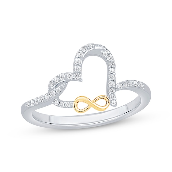 Diamond Heart & Infinity Ring 1/6 ct tw Sterling Silver & 10K Yellow Gold