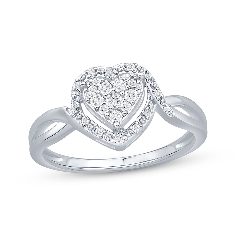 Main Image 1 of Multi-Diamond Heart-Shaped Ring 1/5 ct tw 10K White Gold