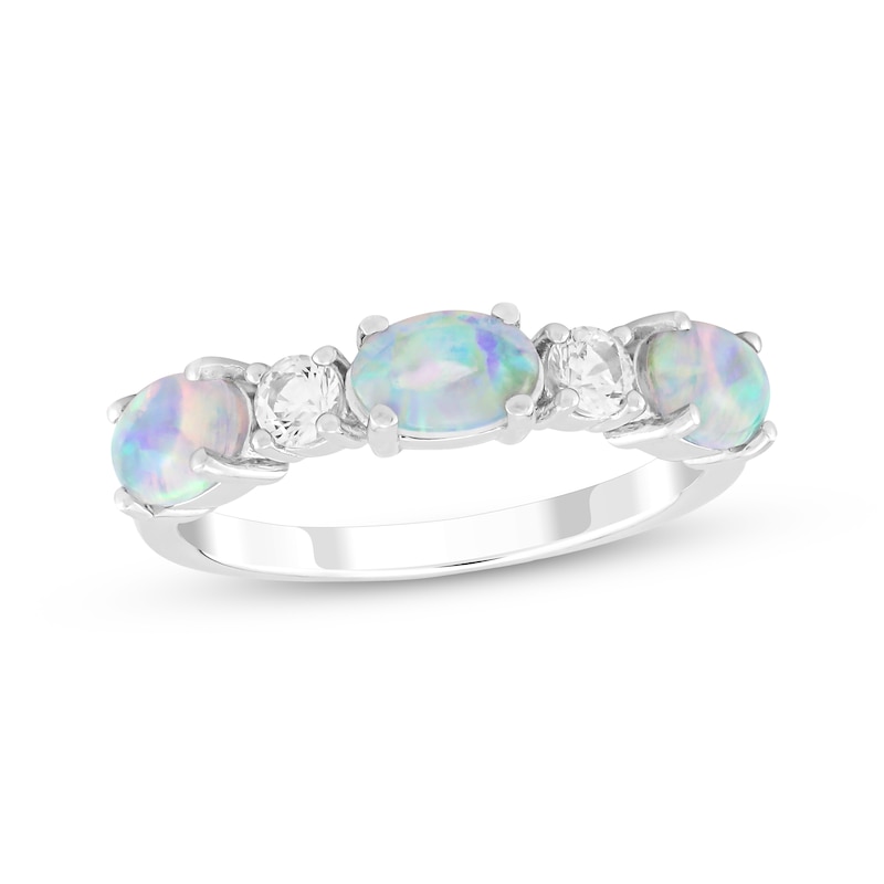 Oval-Cut Lab-Created Opal & White Lab-Created Sapphire Ring Sterling ...