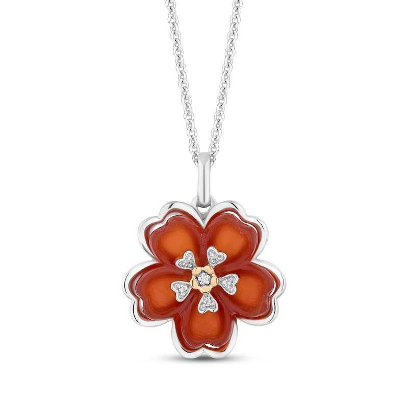 Disney Treasures Encanto Red Onyx & Diamond Accent Flower Necklace Sterling Silver & 10K Yellow Gold 19"