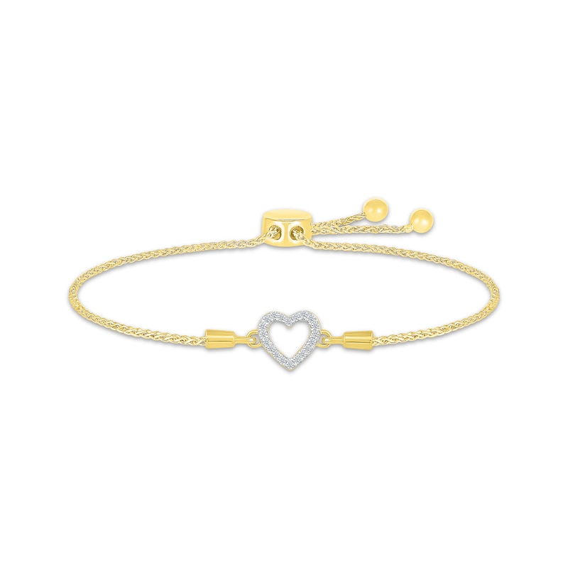 Lab-Created Diamonds by KAY Heart Bolo Bracelet 1/10 ct tw 10K Yellow Gold 9.5"