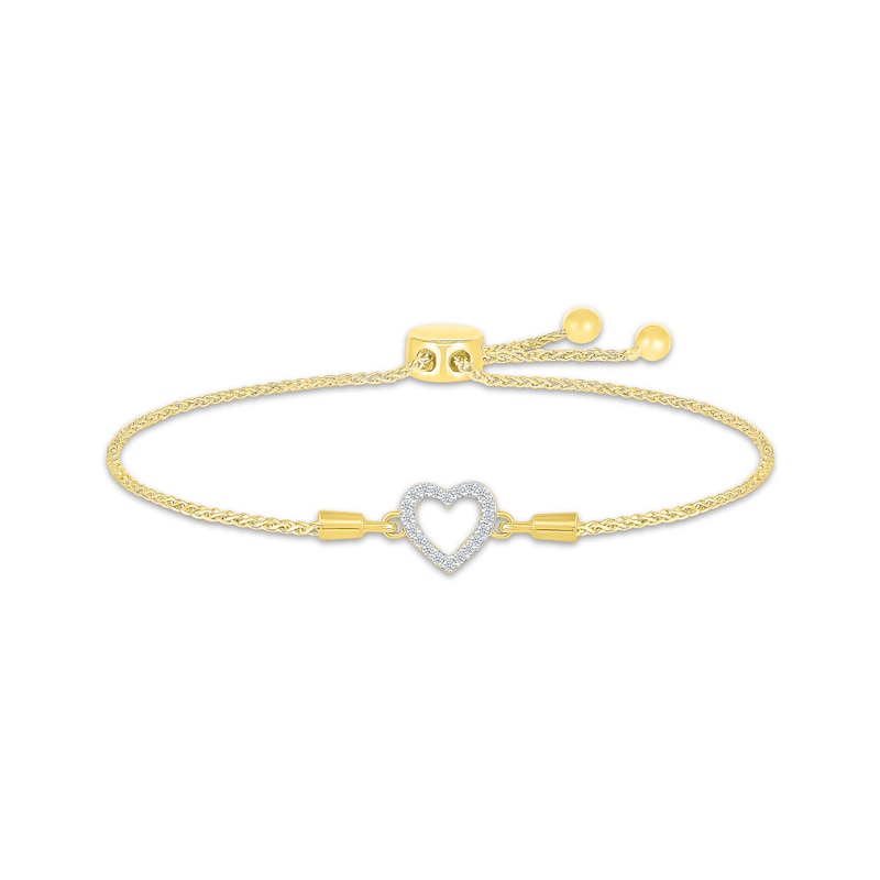 Main Image 1 of KAY Lab-Grown Diamonds Heart Bolo Bracelet 1/10 ct tw 10K Yellow Gold 9.5&quot;