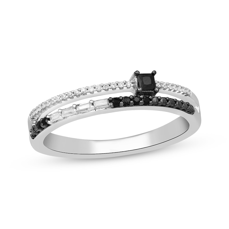 Main Image 1 of Multi-Shape Black & White Diamond Faux Stack Ring 1/5 ct tw Sterling Silver