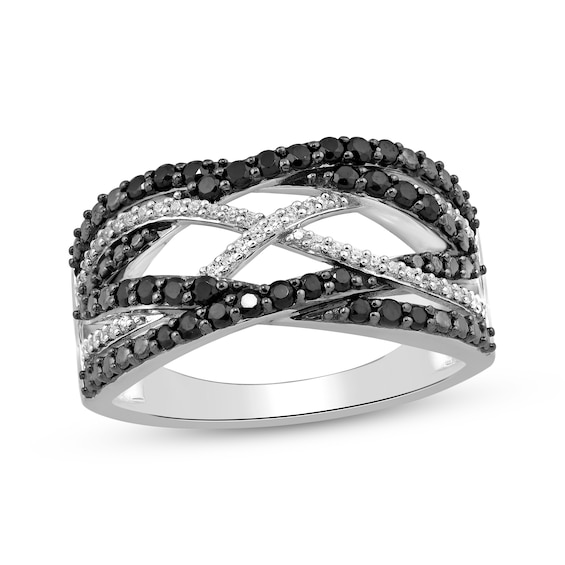 Black & White Diamond Crossover Ring 1/2 ct tw Sterling Silver