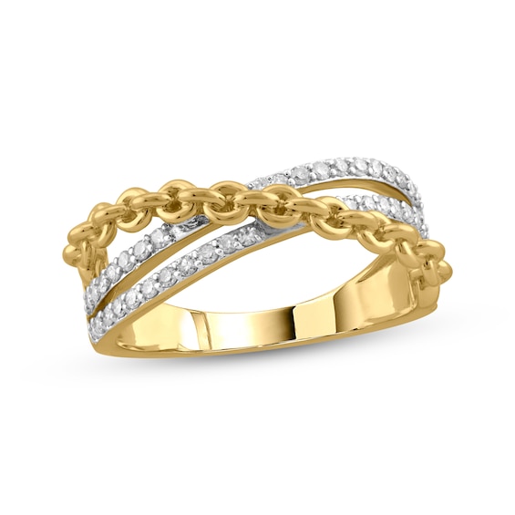 Diamond Chain Link Crossover Ring 1/5 ct tw 10K Yellow Gold