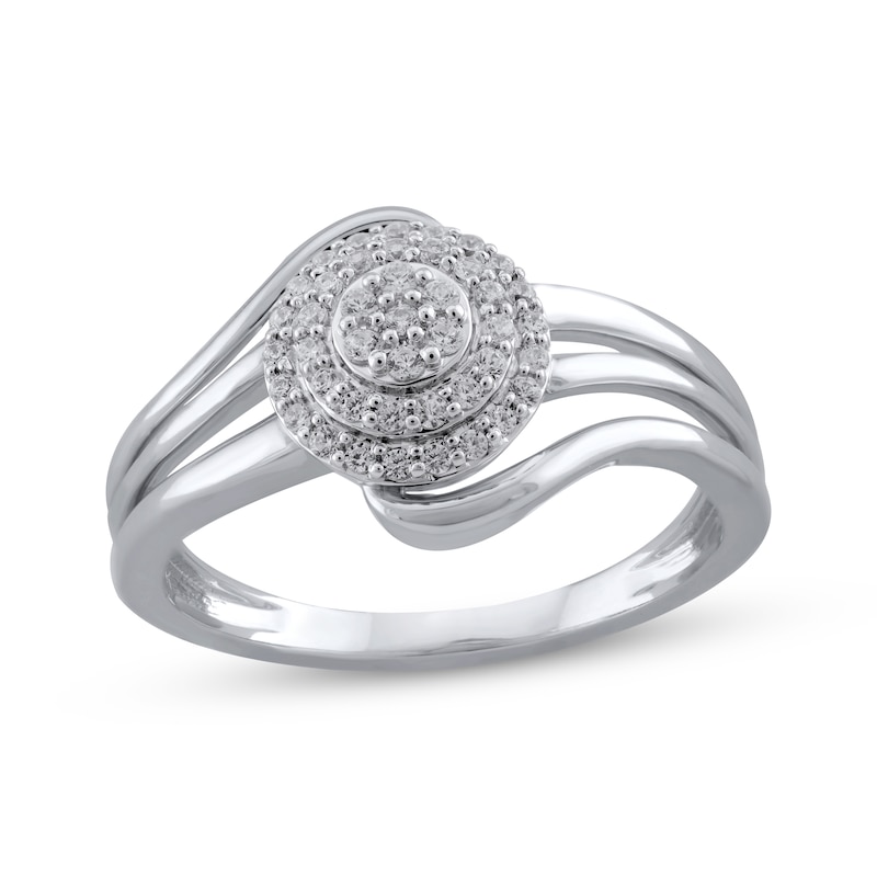 Main Image 1 of Diamond Double Halo Curve Ring 1/5 ct tw 10K White Gold