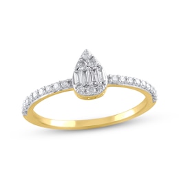 Multi-Diamond Teardrop Promise Ring 1/4 ct tw 10K Yellow Gold