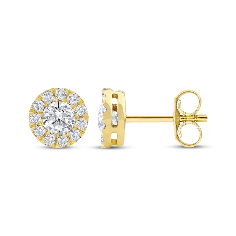 Main Image 3 of KAY Lab-Grown Diamonds Halo Stud Earrings 3/4 ct tw 10K Yellow Gold