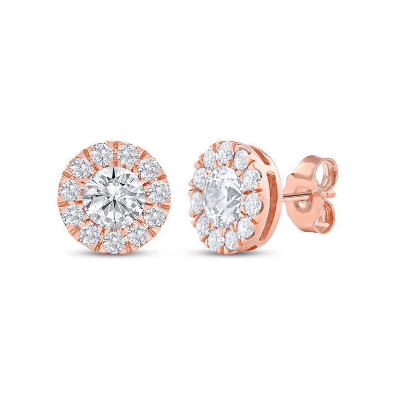 Main Image 1 of KAY Lab-Grown Diamonds Halo Stud Earrings 1-1/2 ct tw 10K Rose Gold