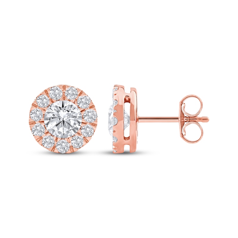 Main Image 3 of KAY Lab-Grown Diamonds Halo Stud Earrings 1-1/2 ct tw 10K Rose Gold