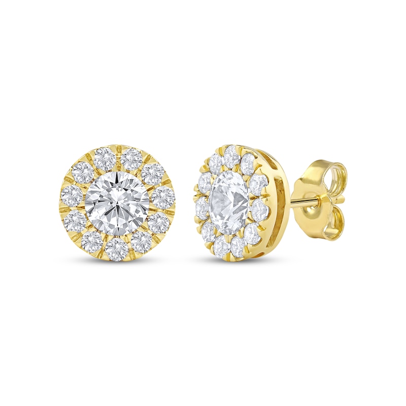 Main Image 1 of KAY Lab-Grown Diamonds Halo Stud Earrings 1-1/2 ct tw 10K Yellow Gold