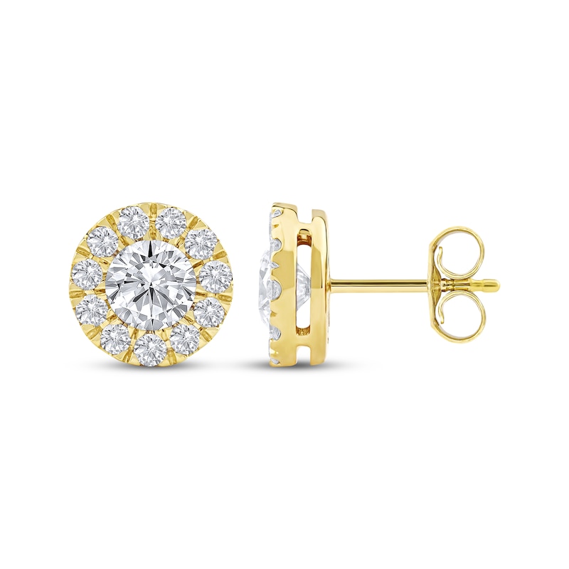 Main Image 3 of KAY Lab-Grown Diamonds Halo Stud Earrings 1-1/2 ct tw 10K Yellow Gold