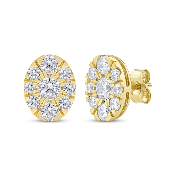 Lab-Created Diamonds by KAY Oval Halo Stud Earrings 2 ct tw 10K Yellow Gold