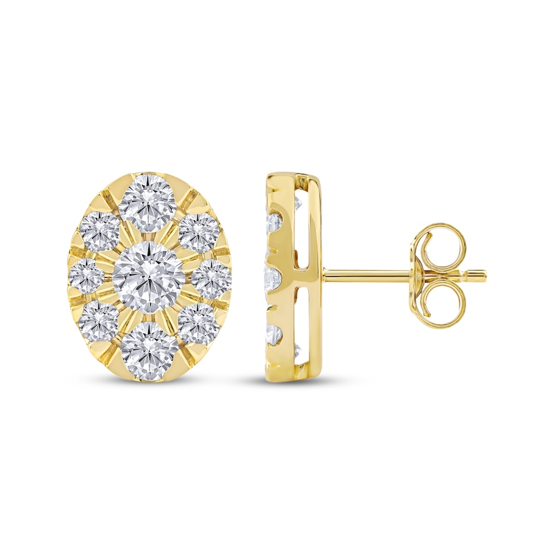 Main Image 3 of KAY Lab-Grown Diamonds Oval Halo Stud Earrings 2 ct tw 10K Yellow Gold