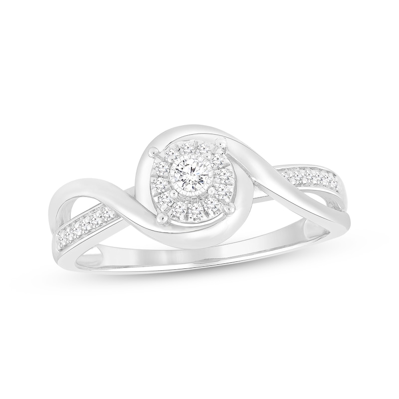Main Image 1 of Diamond Halo Swirl Promise Ring 1/6 ct tw Sterling Silver