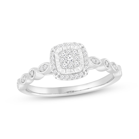 Multi-Diamond Cushion Halo Promise Ring 1/6 ct tw Sterling Silver