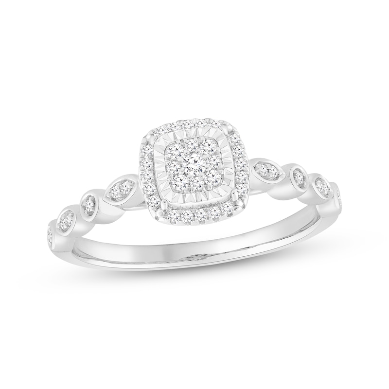 Main Image 1 of Multi-Diamond Cushion Halo Promise Ring 1/6 ct tw Sterling Silver
