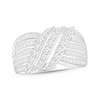 Thumbnail Image 1 of Baguette & Round-Cut Diamond Multi-Row Crossover Ring 1 ct tw 10K White Gold
