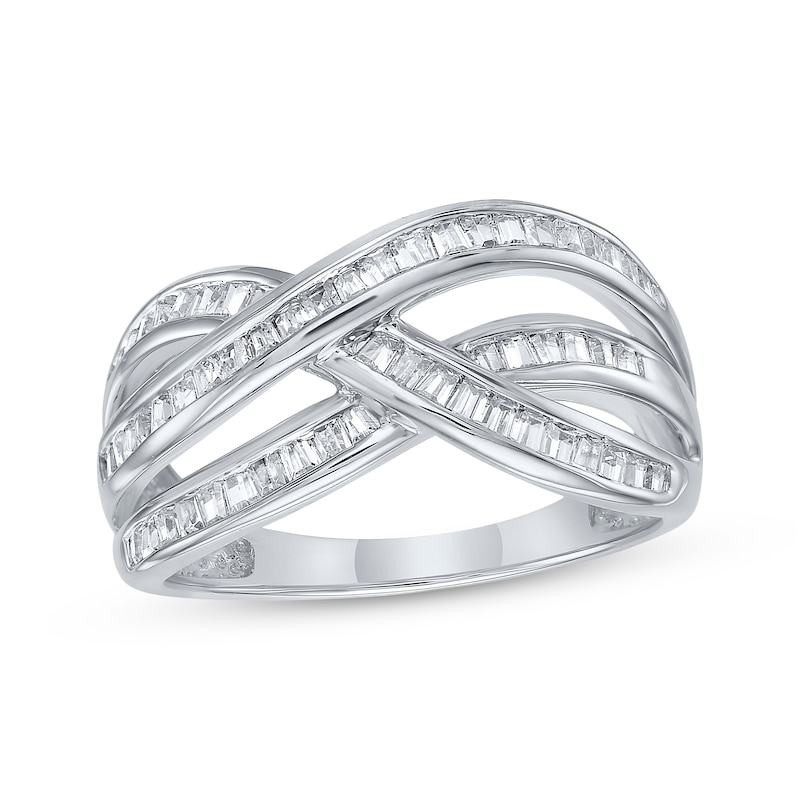 Main Image 1 of Baguette-Cut Diamond Crossover Ring 1/2 ct tw 10K White Gold