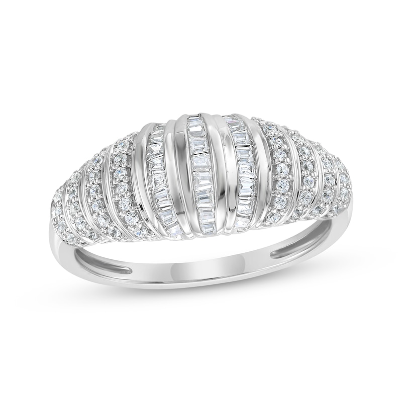 Main Image 1 of Baguette & Round-Cut Diamond Vertical Multi-Row Ring 1/3 ct tw 10K White Gold