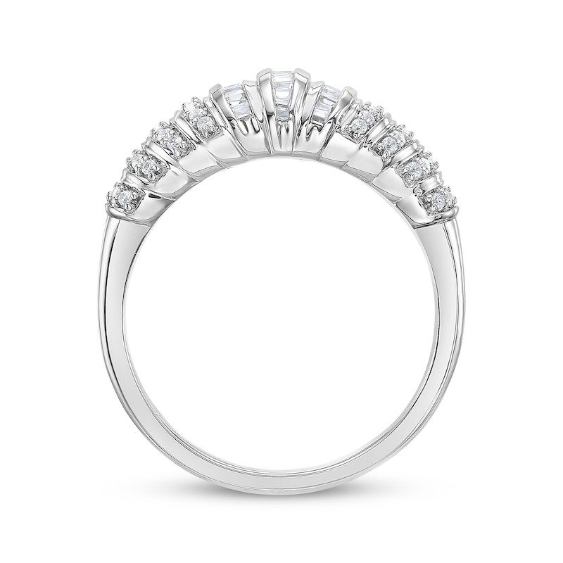 Main Image 3 of Baguette & Round-Cut Diamond Vertical Multi-Row Ring 1/3 ct tw 10K White Gold