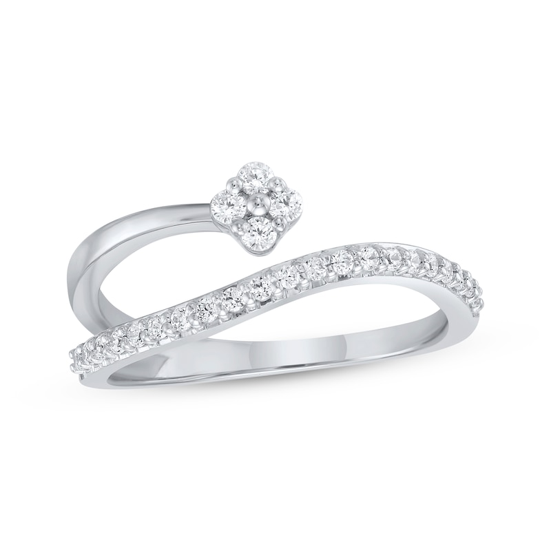 Main Image 1 of Diamond Deconstructed Flower Curve Ring 1/4 ct tw 10K White Gold