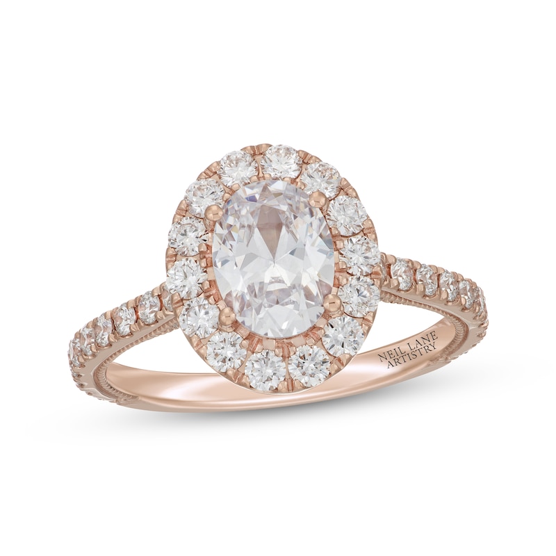 Main Image 1 of Neil Lane Artistry Oval-Cut Lab-Grown Diamond Halo Engagement Ring 2 ct tw 14K Rose Gold