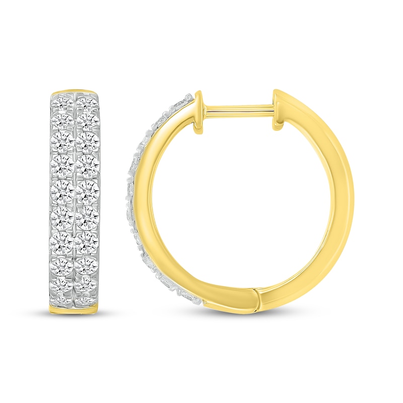 Lab-Created Diamonds by KAY Two-Row Hoop Earrings 1 ct tw 10K Yellow Gold