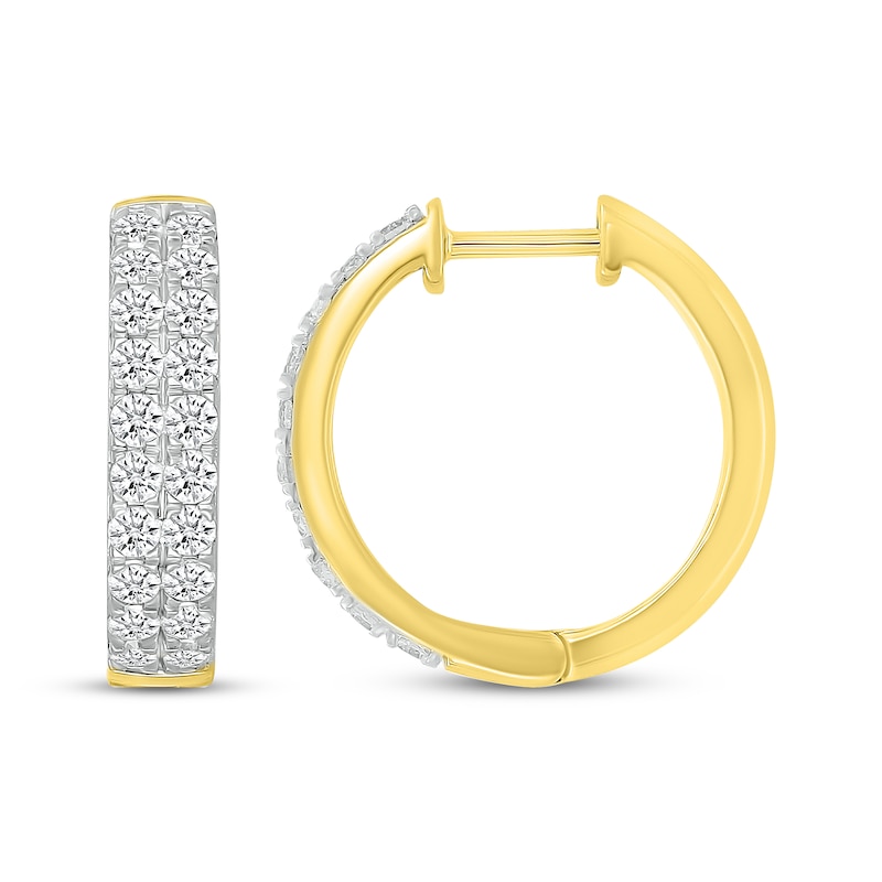 Main Image 3 of KAY Lab-Grown Diamonds Two-Row Hoop Earrings 1 ct tw 10K Yellow Gold