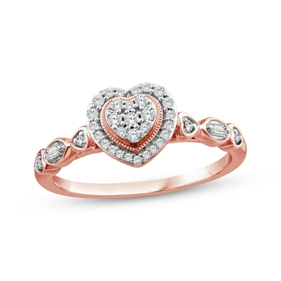 Multi-Diamond Center Heart-Shaped Promise Ring 1/5 ct tw 10K Rose Gold